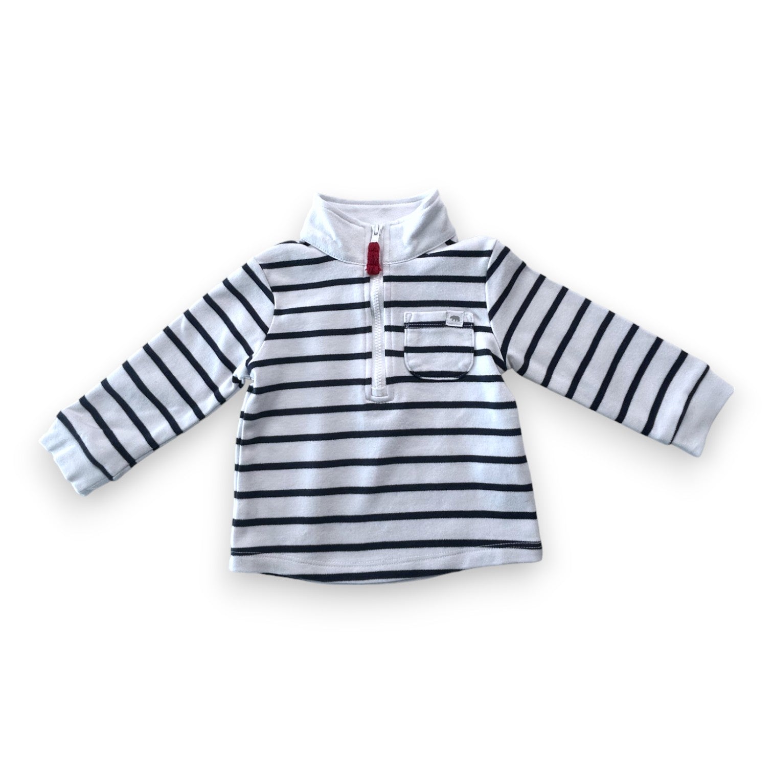 THE LITTLE WHITE COMPANY - Pull col roulé blanc à rayures bleues - 3-6mois