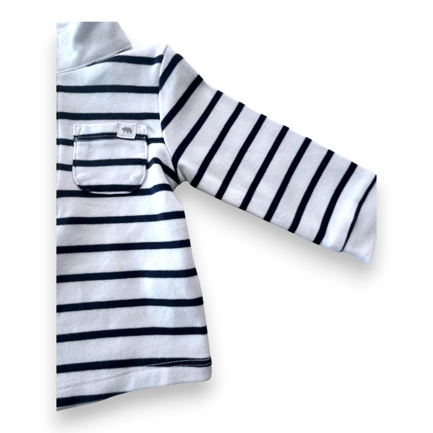 THE LITTLE WHITE COMPANY - Pull col roulé blanc à rayures bleues - 3-6mois