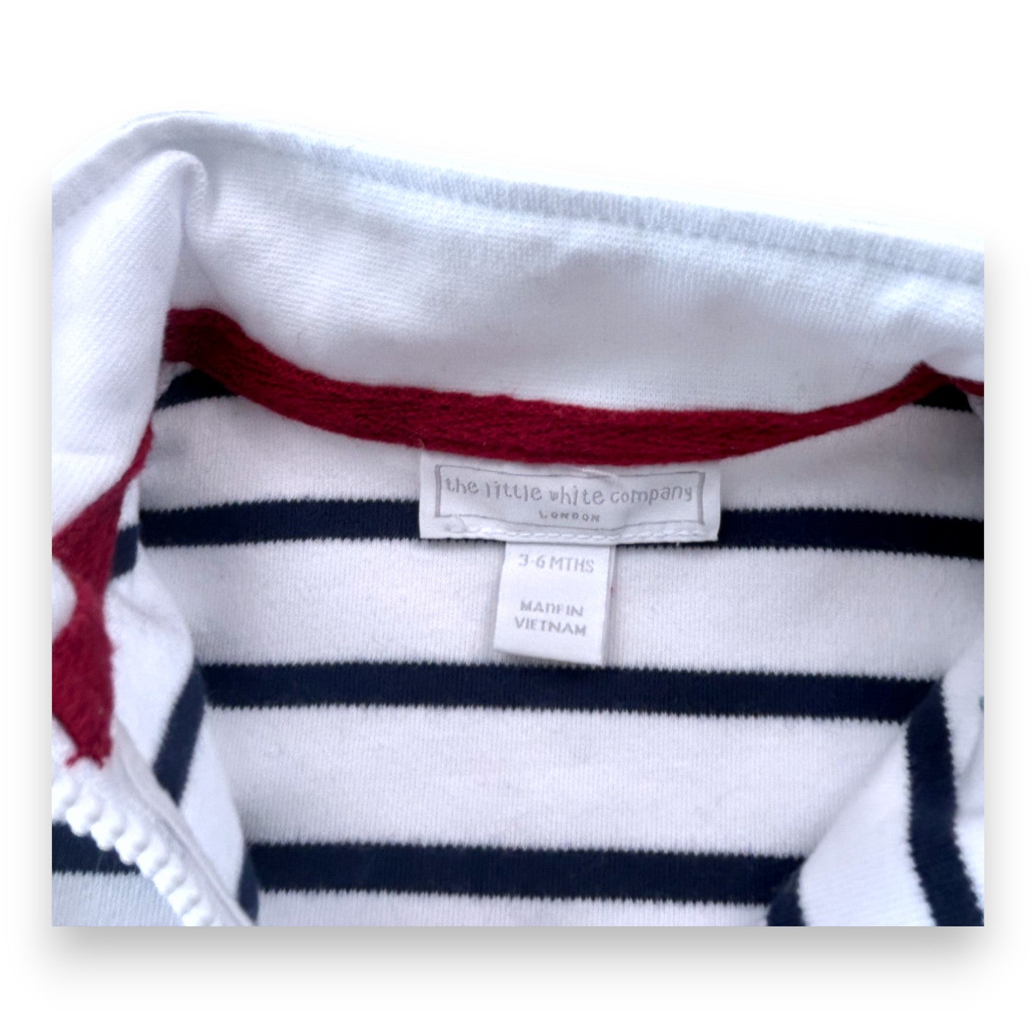 THE LITTLE WHITE COMPANY - White turtleneck sweater with blue stripes - 3-6 months