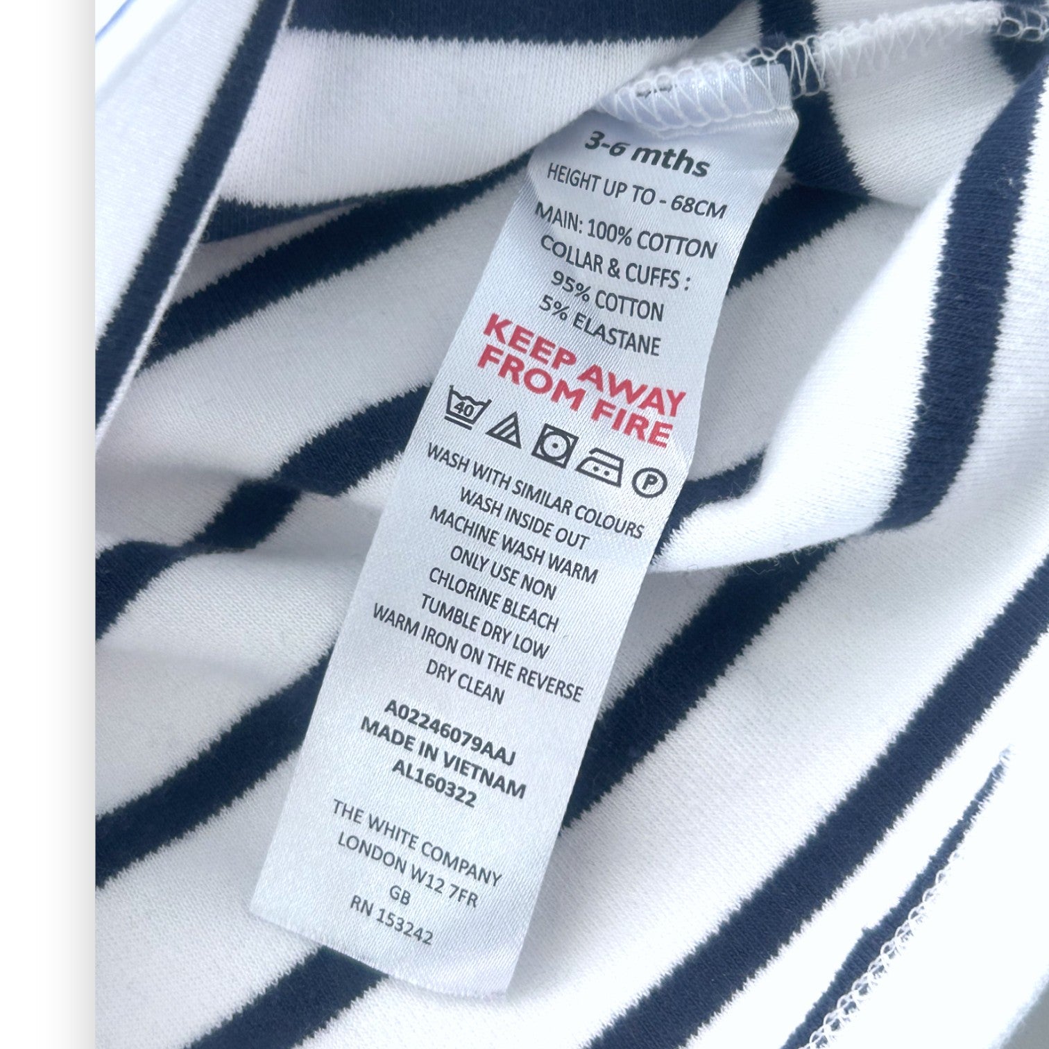 THE LITTLE WHITE COMPANY - White turtleneck sweater with blue stripes - 3-6 months