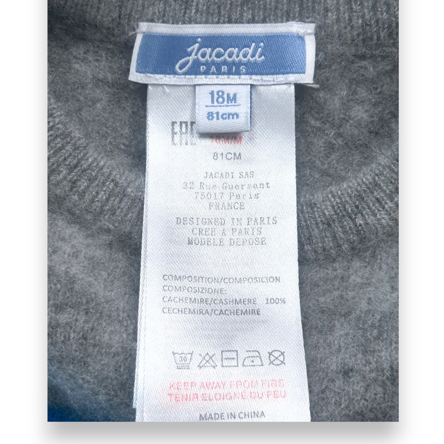 JACADI - Pull cachemire gris - 18 mois