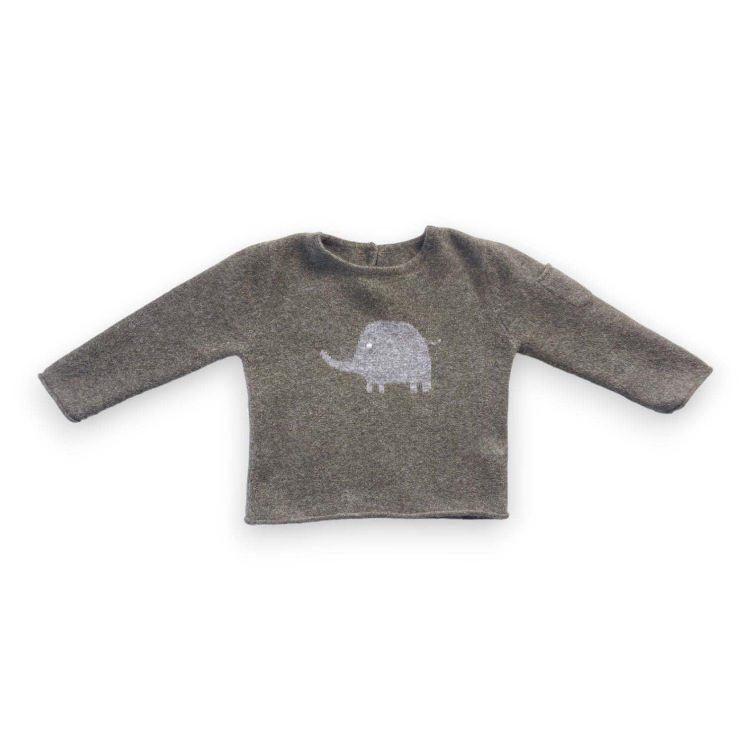 VINTAGE - Khaki cashmere sweater with elephant pattern - 6/12 months