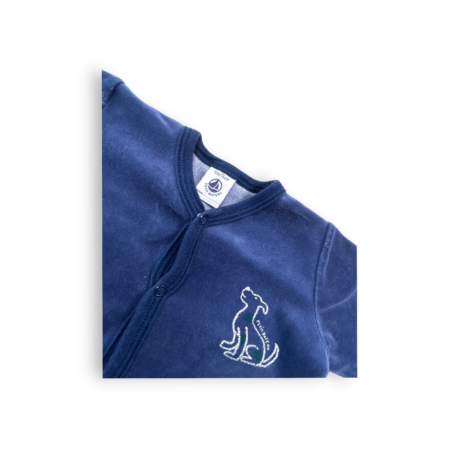PETIT BATEAU - Pyjama 1 pièce bleu en velours - 12 mois