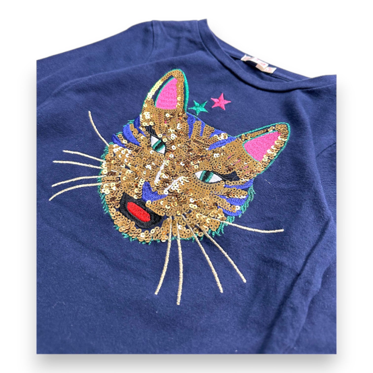BILLIEBLUSH - Marineblaues Langarm-T-Shirt mit Katzenstickerei - 4 Jahre