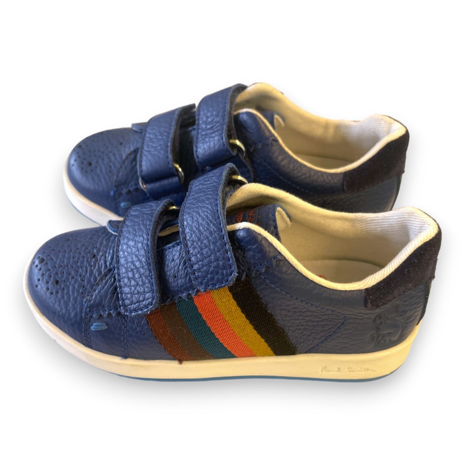 PAUL SMITH - Baskets cuir bleu marine bandes colorées - 26