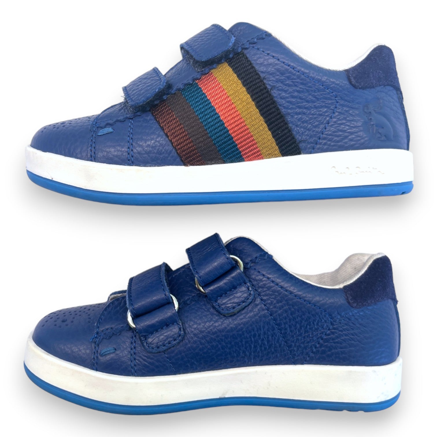 PAUL SMITH - Baskets cuir bleu marine bandes colorées - 26