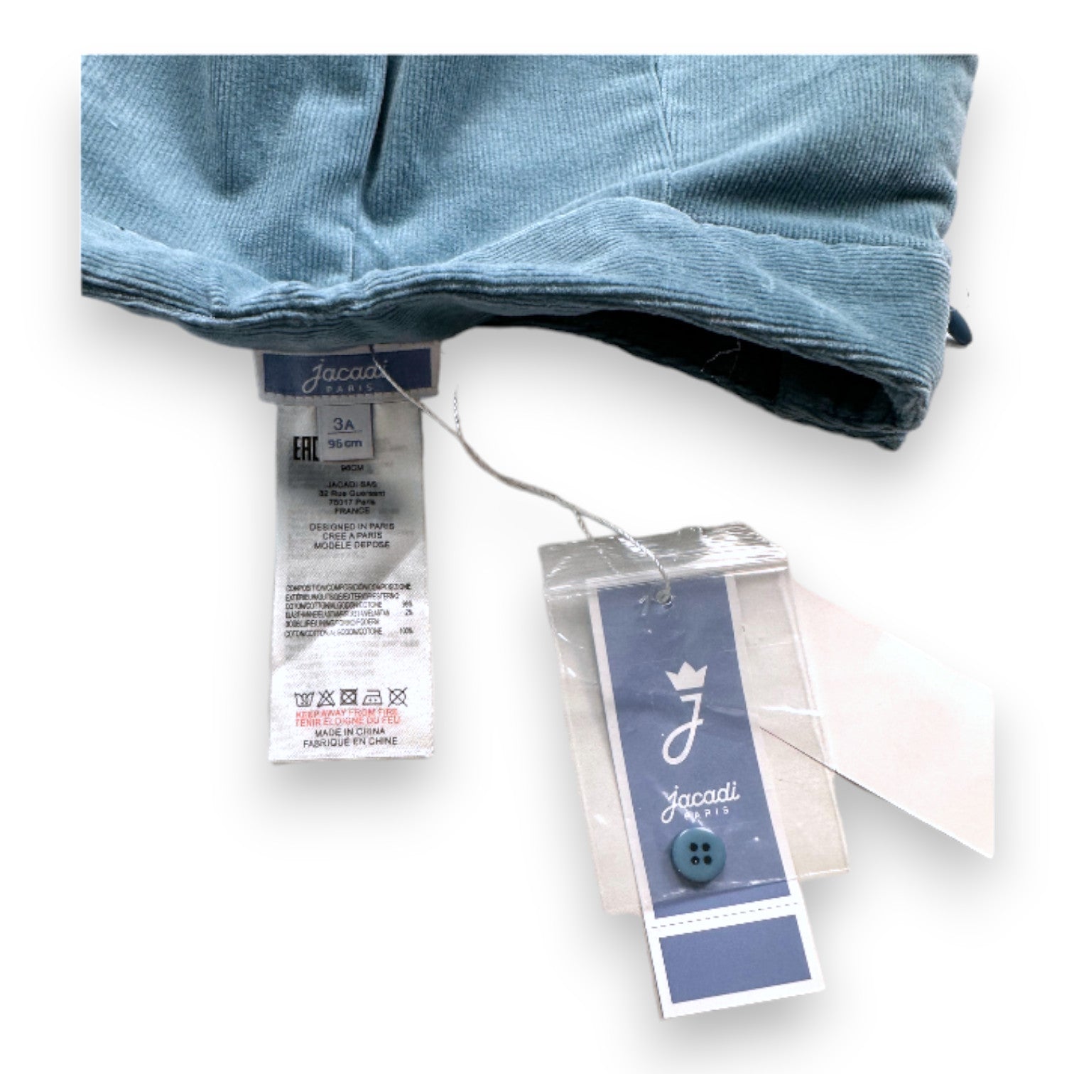 JACADI - Short bleu effet velours neuf - 3 ans