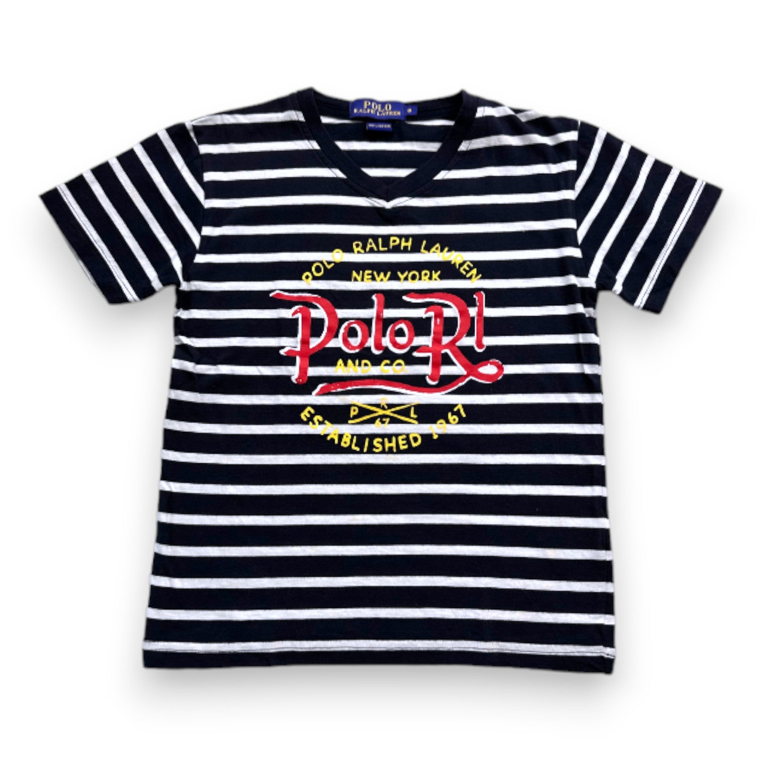 RALPH LAUREN - White and blue striped printed T-shirt - 8 years