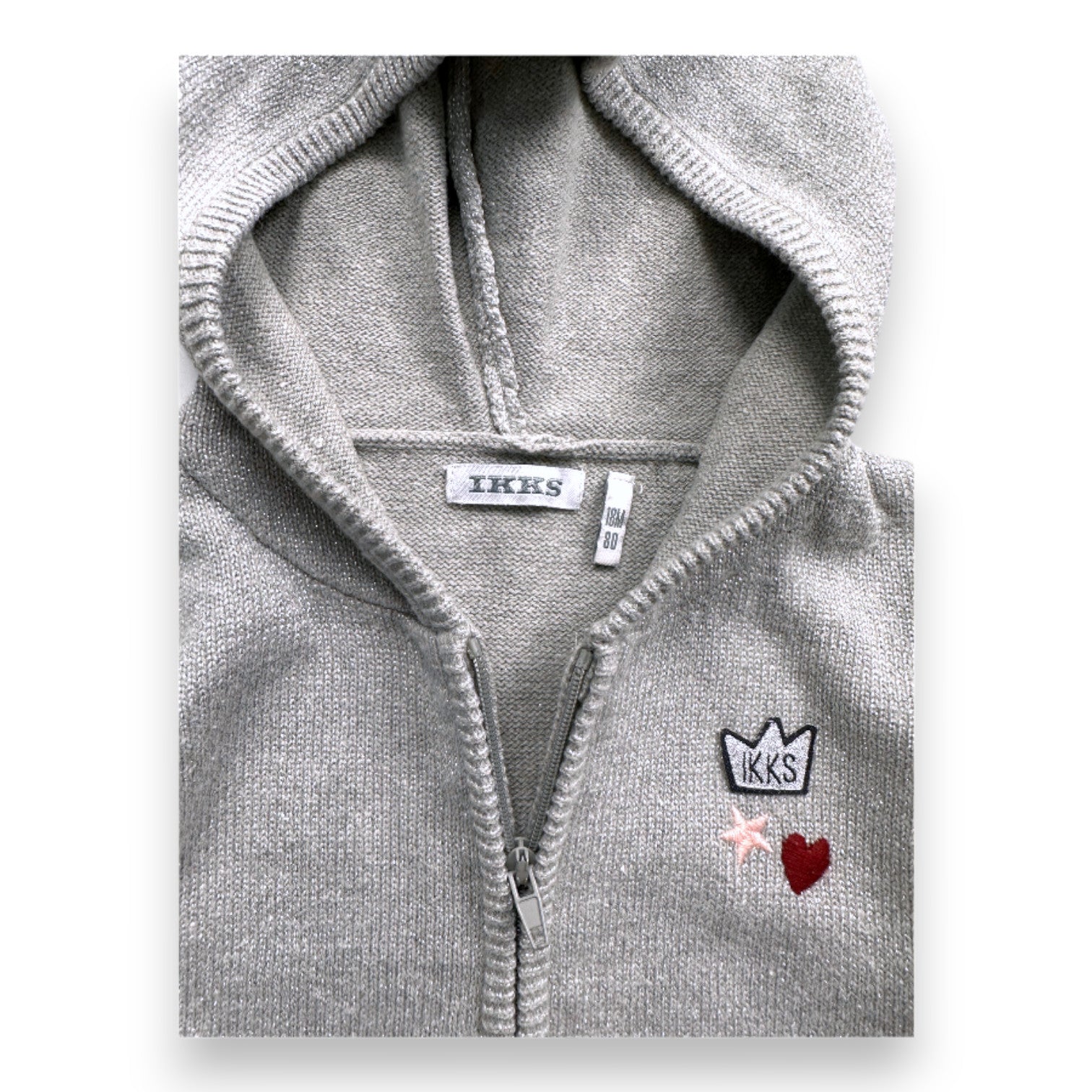 IKKS - Graue Strickjacke mit Reißverschluss und Payettes - 18 Monate