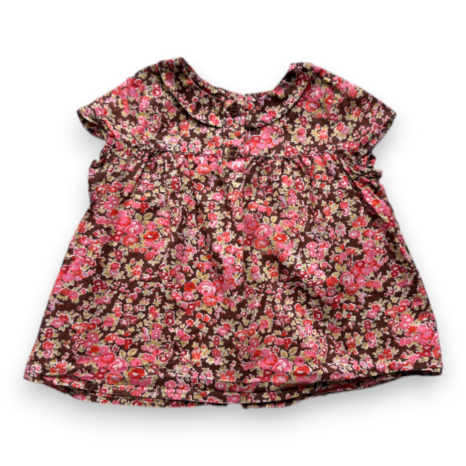 BONPOINT - Blouse marron à fleurs roses - 2 ans