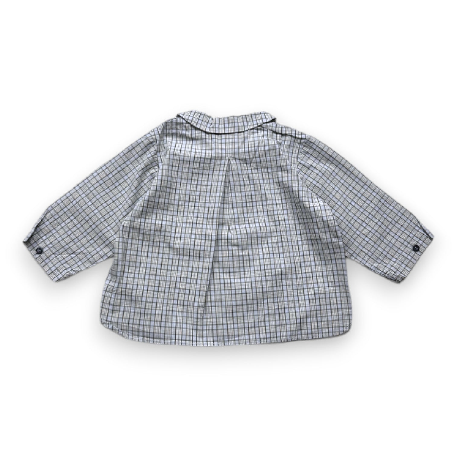 BONPOINT - Chemise à manches longues bleue et verte à carreaux - 6 mois