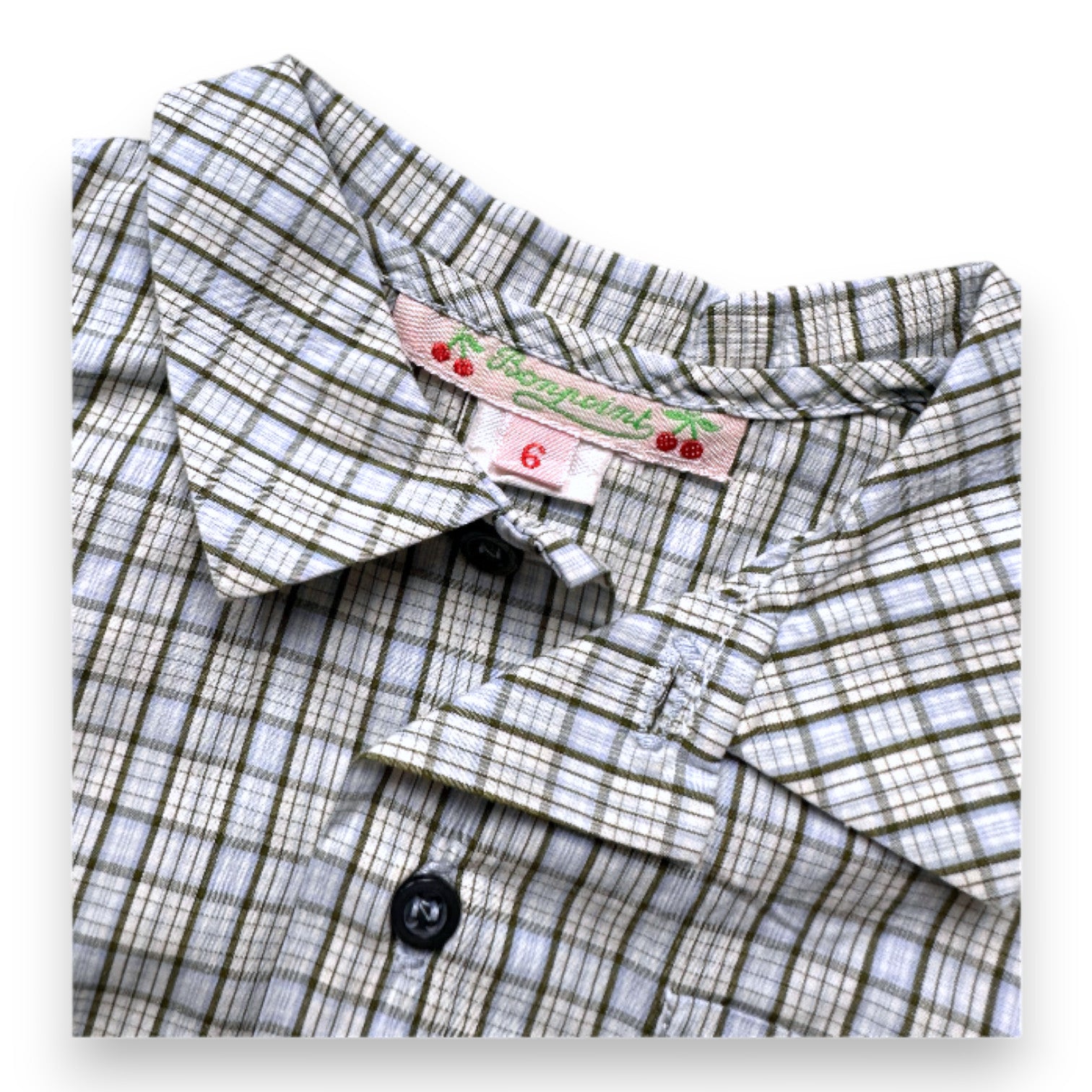 BONPOINT - Chemise à manches longues bleue et verte à carreaux - 6 mois