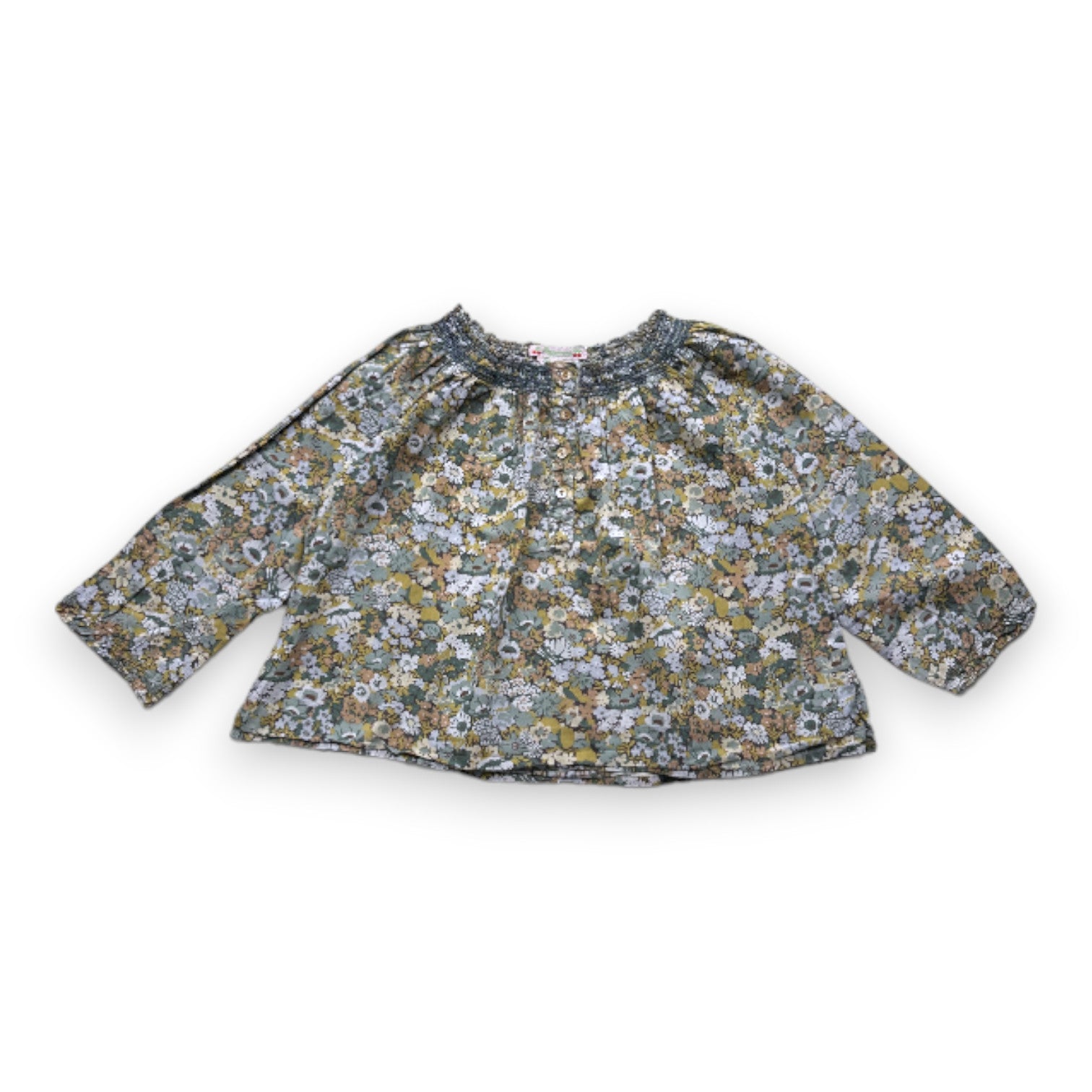 BONPOINT - Blouse verte à fleurs à manches longues - 4 ans