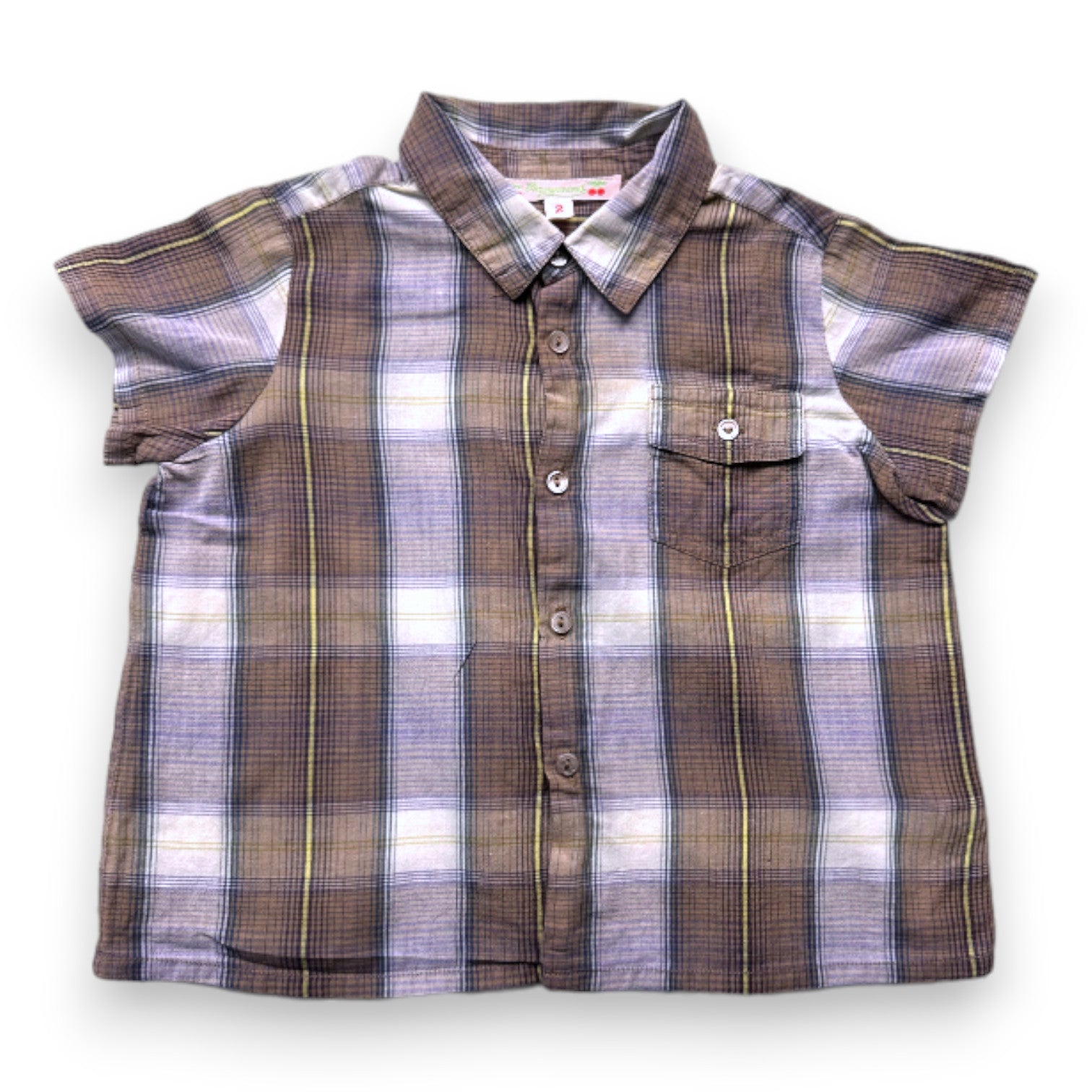 BONPOINT - Chemise à manches courtes bleue et marron à carreaux - 2 ans