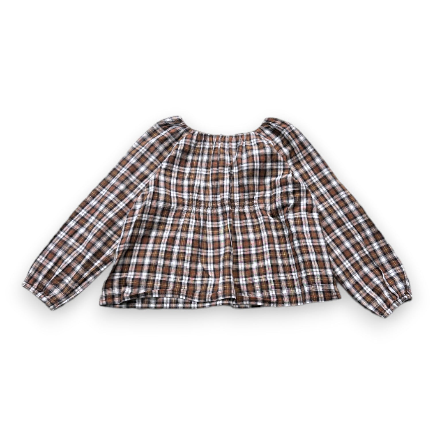 BONPOINT - Brown and white checked long-sleeved blouse - 6 years