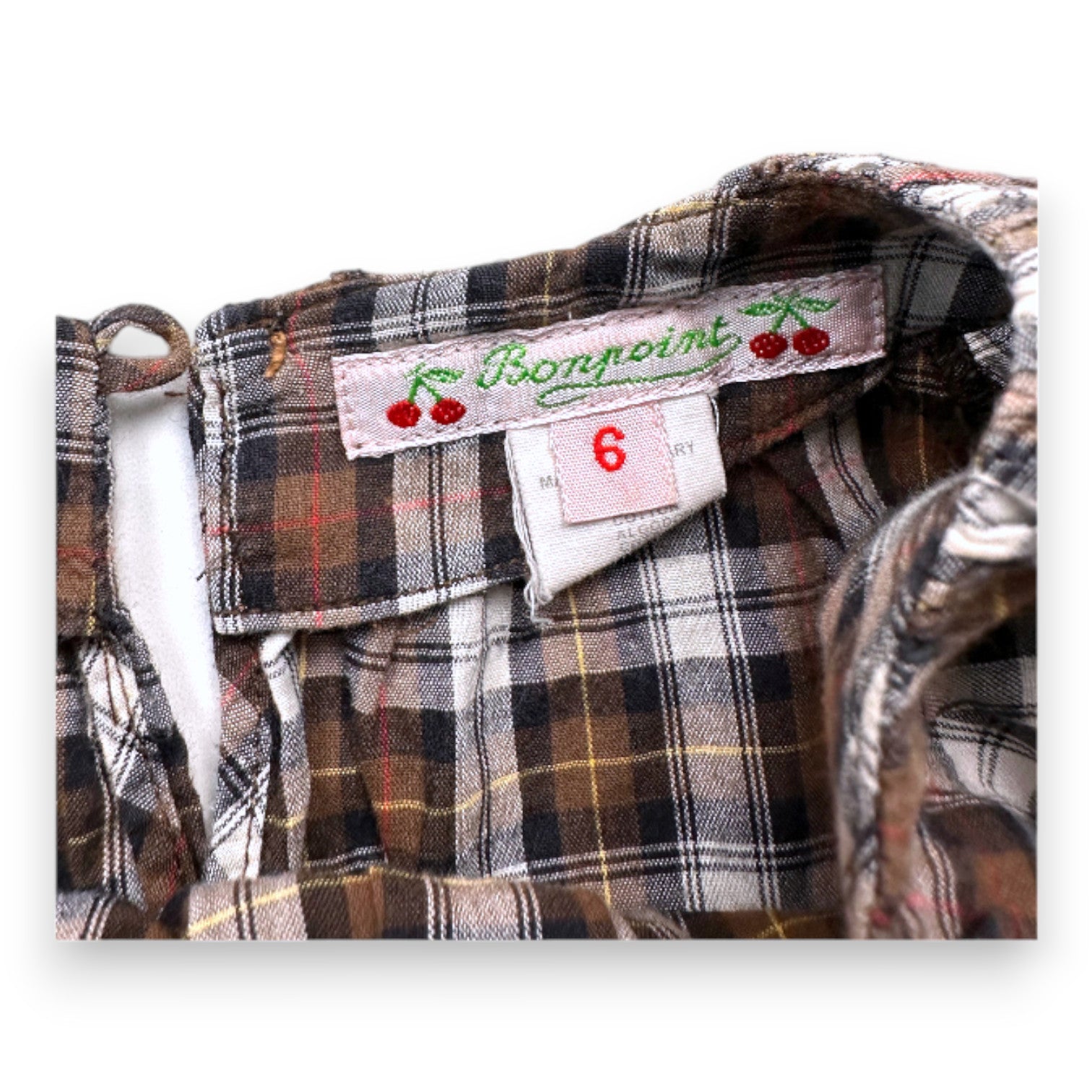 BONPOINT - Brown and white checked long-sleeved blouse - 6 years
