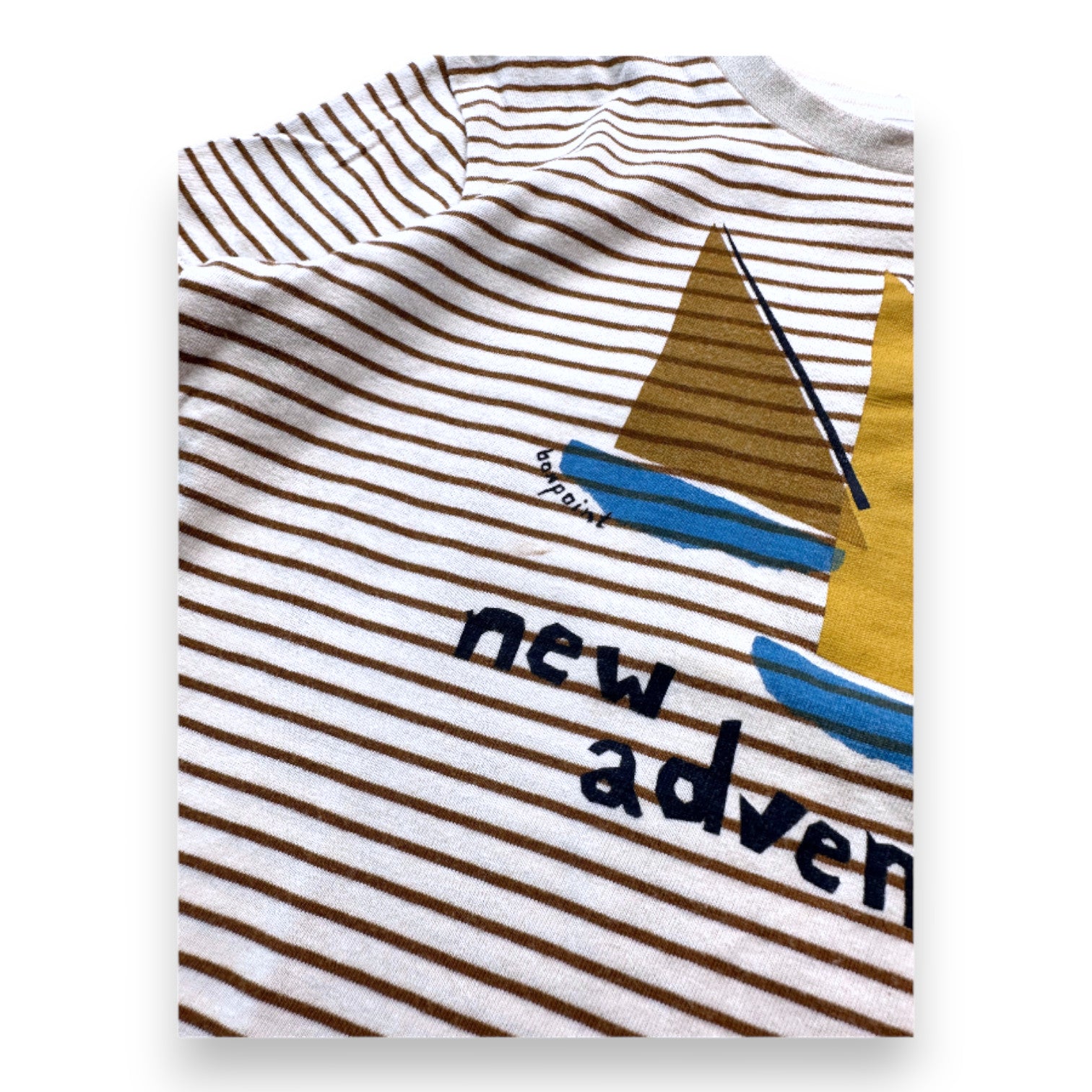 BONPOINT - T-shirt à manches courtes beige à rayures avec imprimé - 4 ans