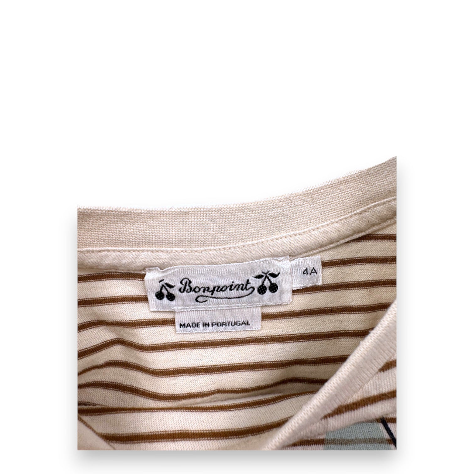 BONPOINT - Beige gestreiftes Kurzarm-T-Shirt mit Aufdruck - 4 Jahre