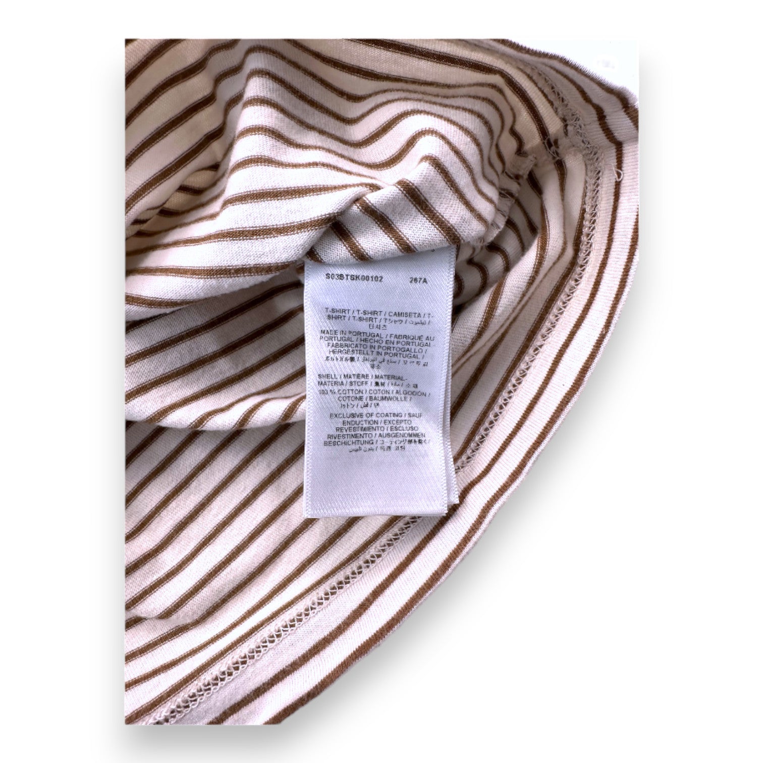 BONPOINT - Beige gestreiftes Kurzarm-T-Shirt mit Aufdruck - 4 Jahre