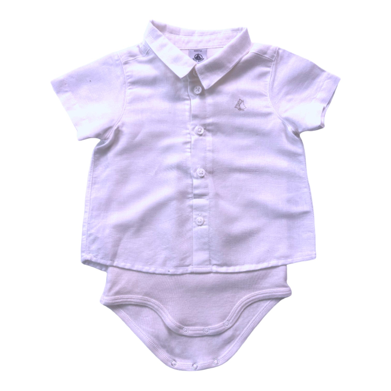 PETIT BATEAU - Body blanc avec chemise en lin - 6 mois