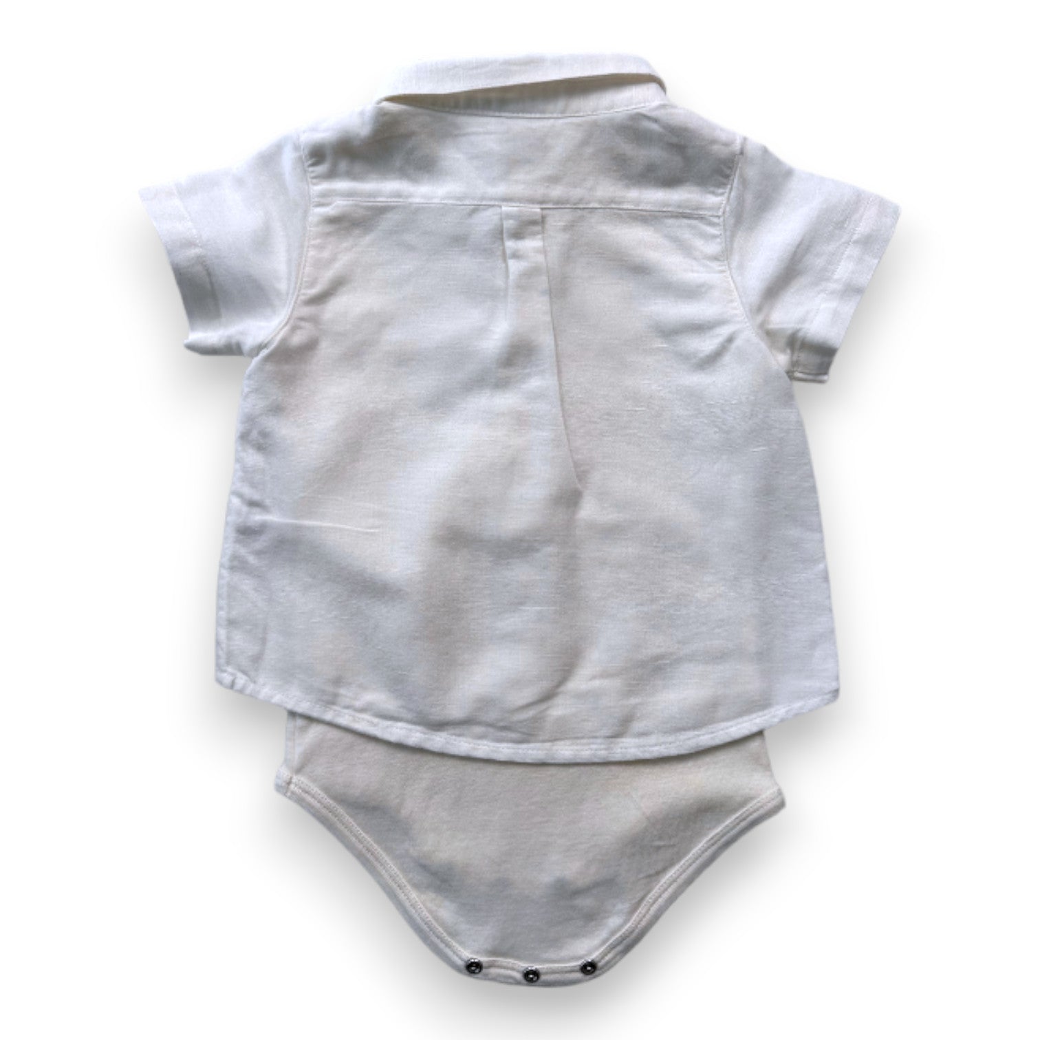 PETIT BATEAU - Body blanc avec chemise en lin - 6 mois
