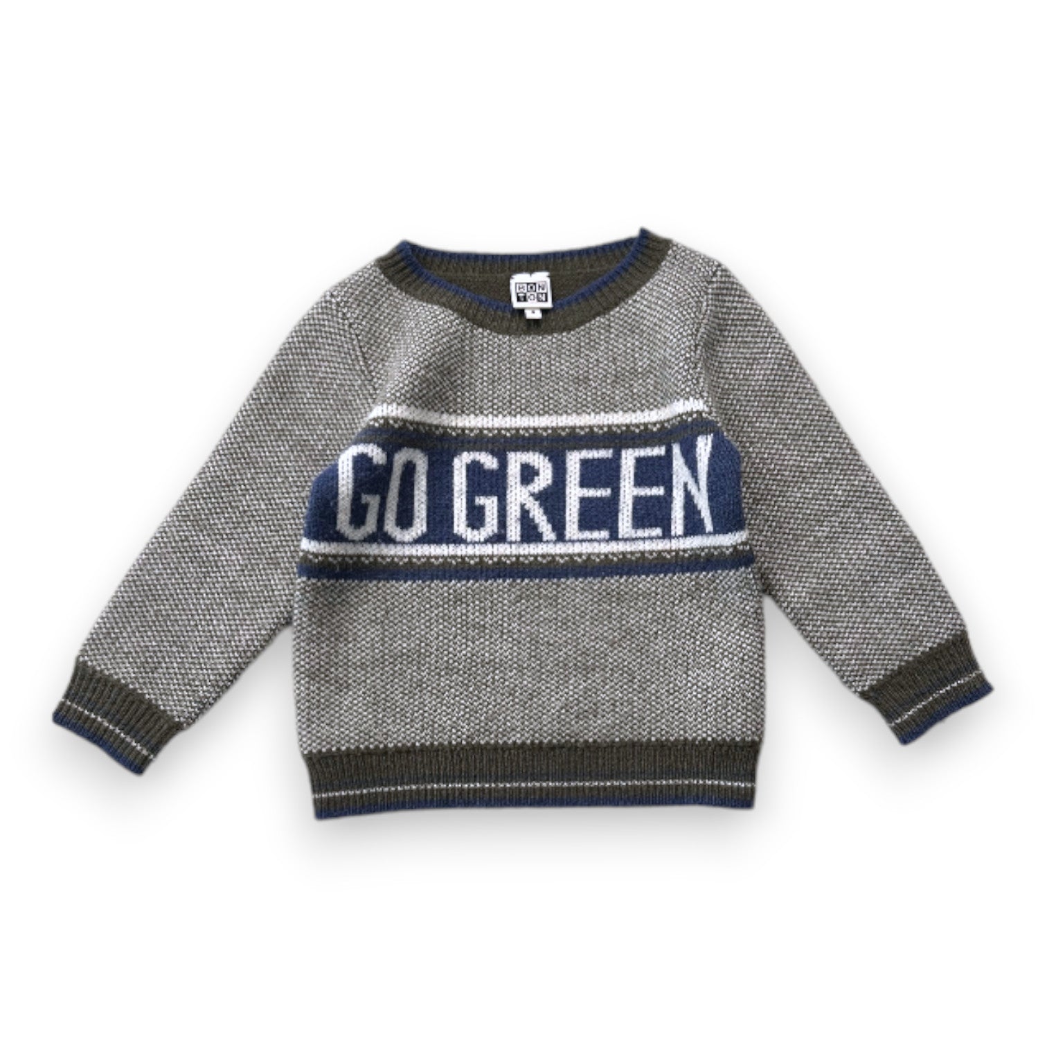 BONTON - Pull en laine vert et bleu - 4 ans
