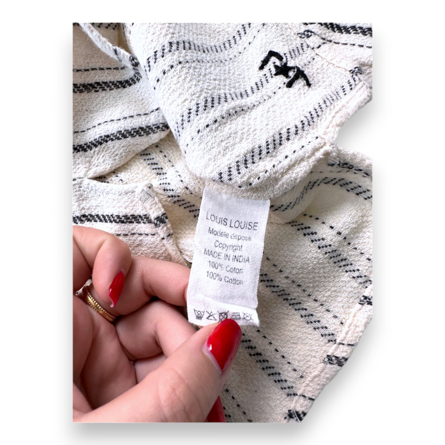 LOUIS LOUISE - Beige long-sleeved shirt with black stripes - 4 years