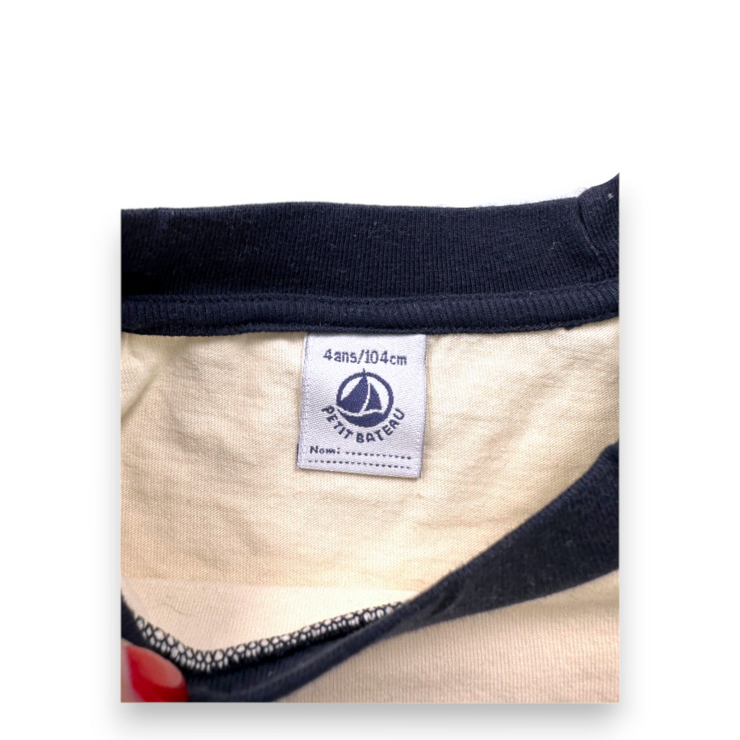 PETIT BATEAU - Beige and blue long-sleeved T-shirt - 4 years