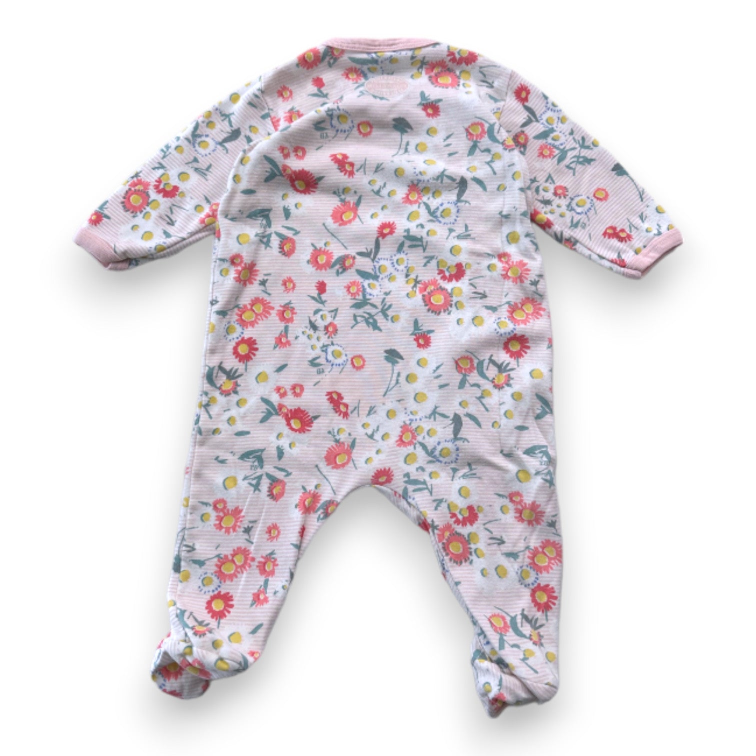 PETIT BATEAU - White and pink floral striped pajamas - 6 months