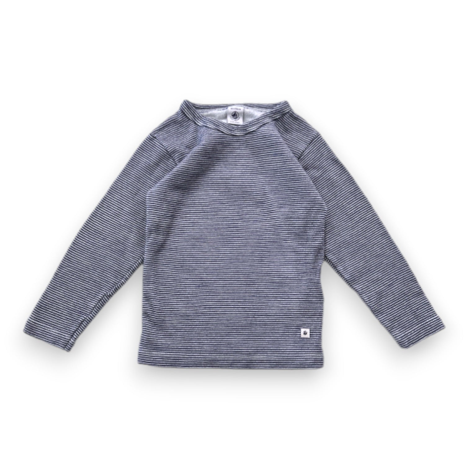 PETIT BATEAU - Blue and white striped wool long-sleeved T-shirt - 6 years