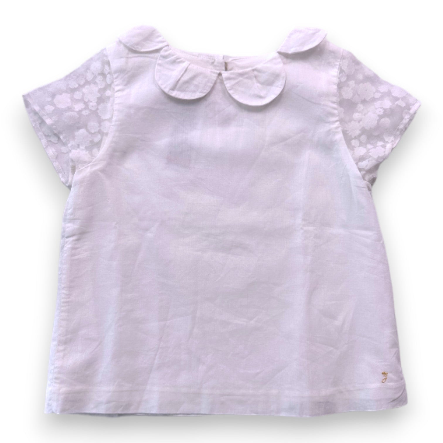 JACADI - white t-shirt with transparent floral sleeves - 5 years