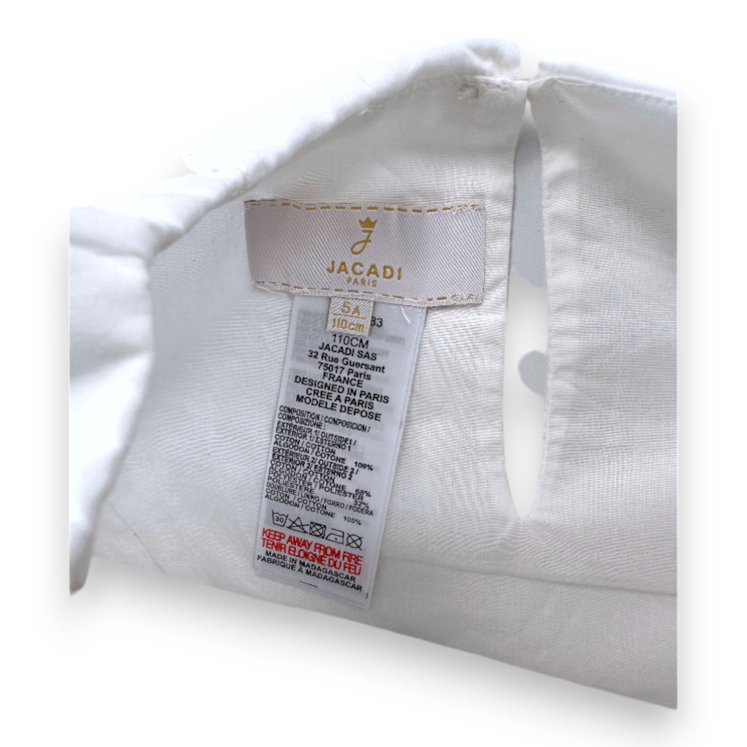 JACADI - white t-shirt with transparent floral sleeves - 5 years