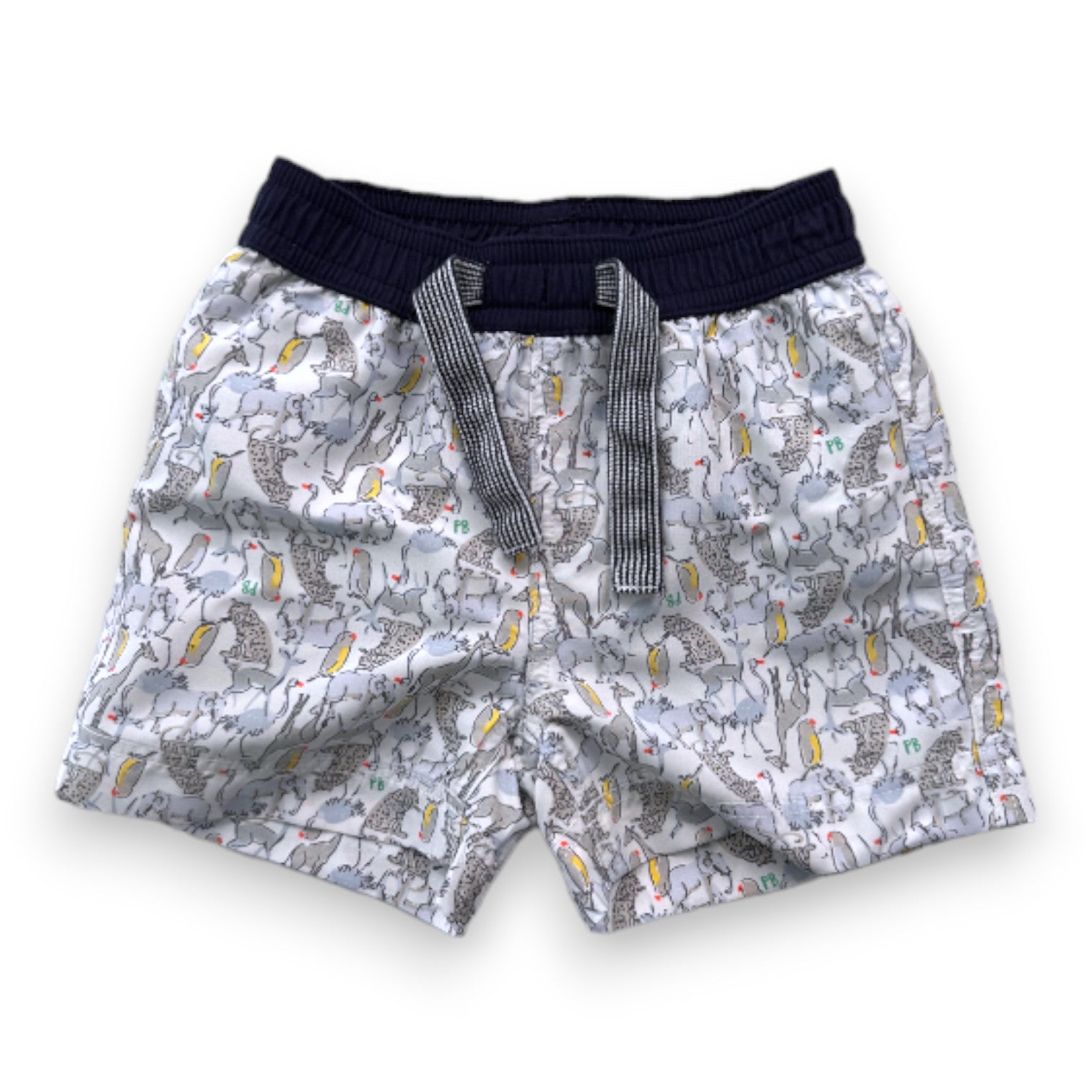 PETIT BATEAU - Weiße und blaue Badeshorts mit Aufdrucken - 6 Monate