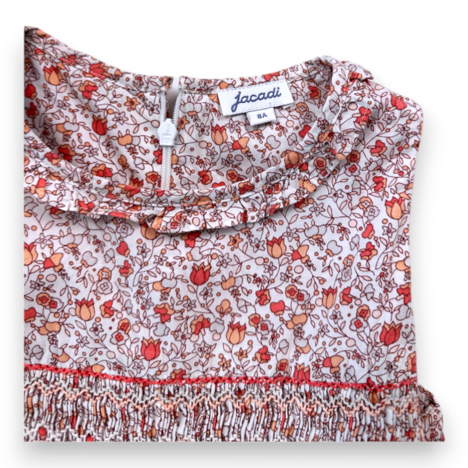 JACADI - Weißes Kleid mit rosa Blumen und Stickereien - 8 Jahre