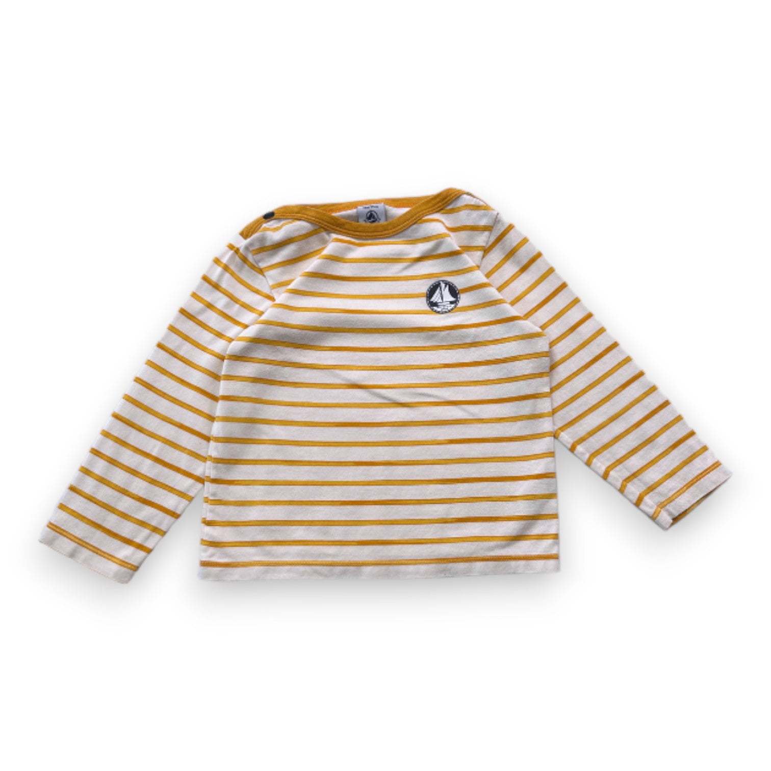 PETIT BATEAU - Weißes T-Shirt mit gelben Streifen - 3 Jahre