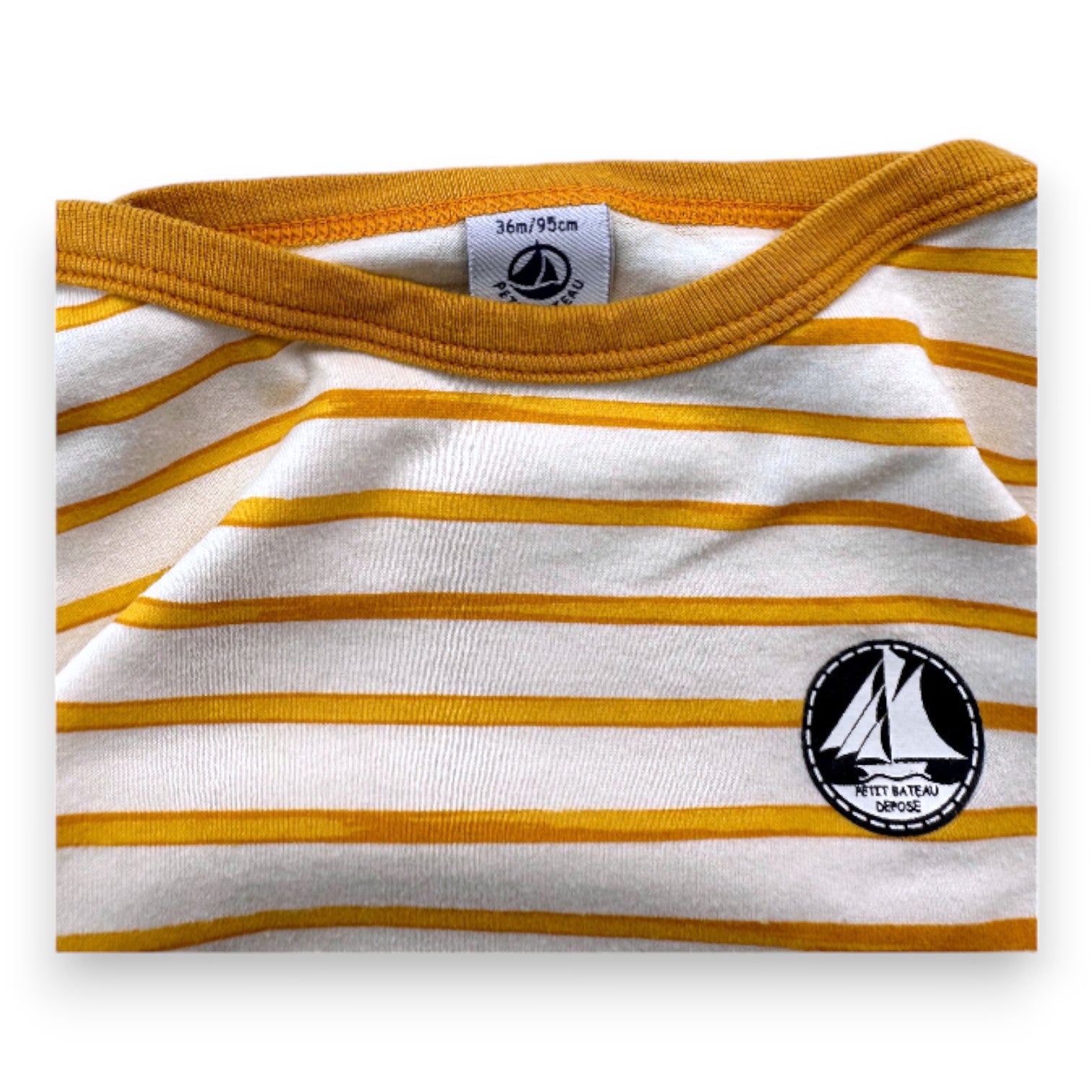 PETIT BATEAU - Weißes T-Shirt mit gelben Streifen - 3 Jahre