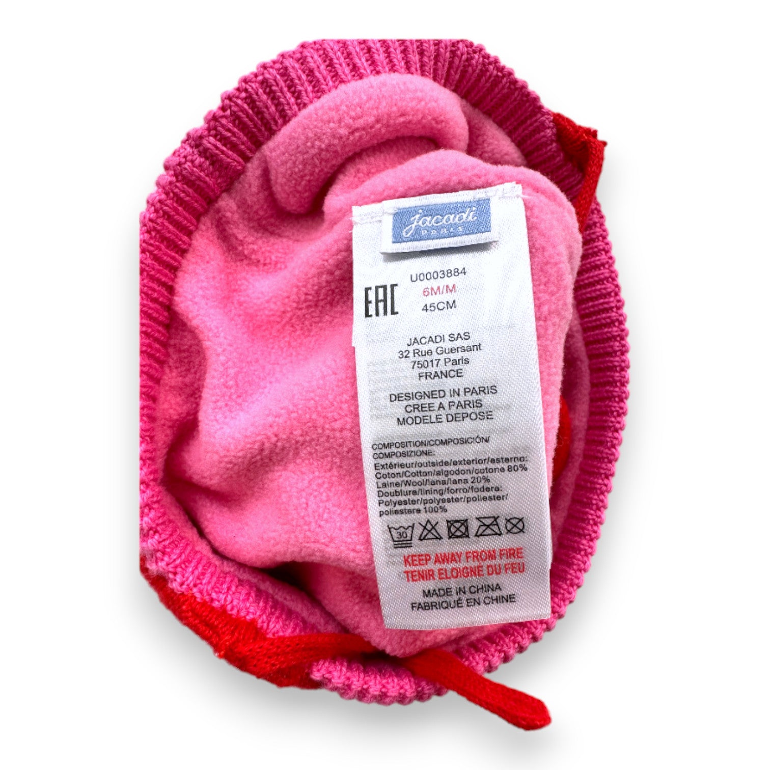 JACADI - Rosa Mütze mit Herzen - 6 Monate