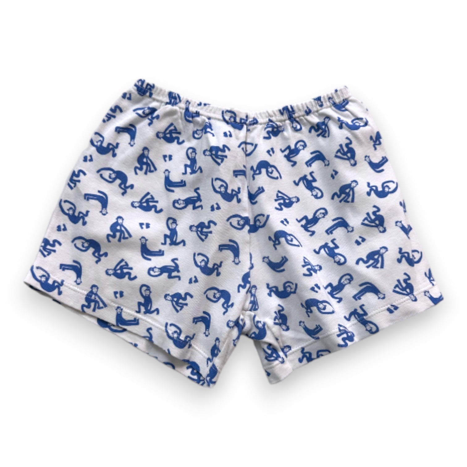 PETIT BATEAU - White and blue monkey print shorts - 4 years
