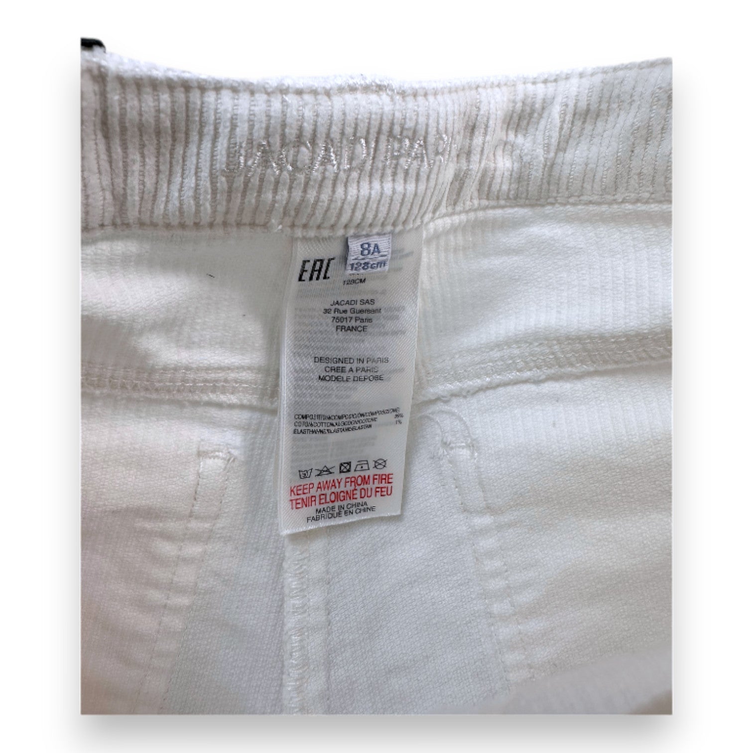 JACADI - Pantalon blanc en velours - 8 ans