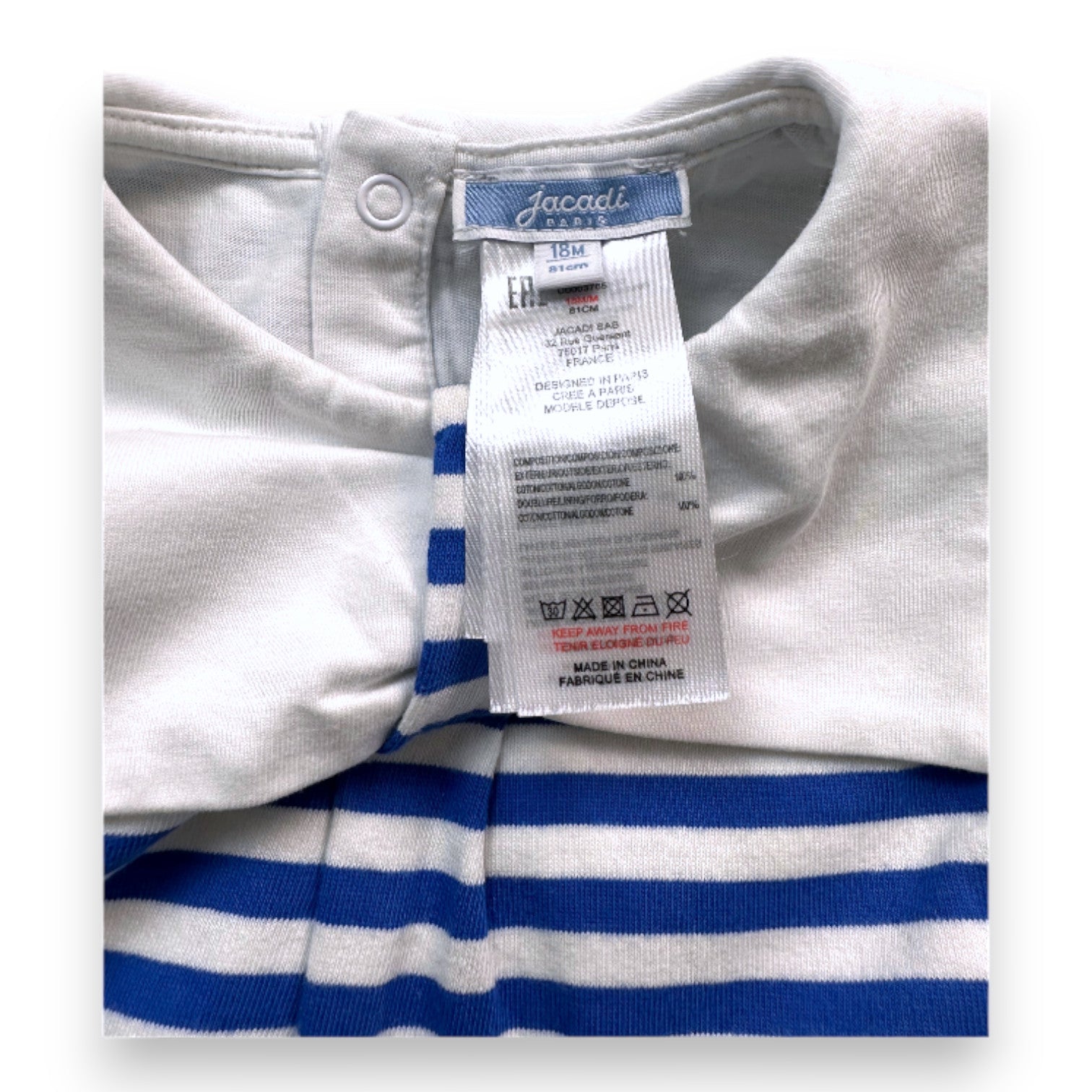 JACADI - Robe avec body blanc et bleu à rayures - 18 mois