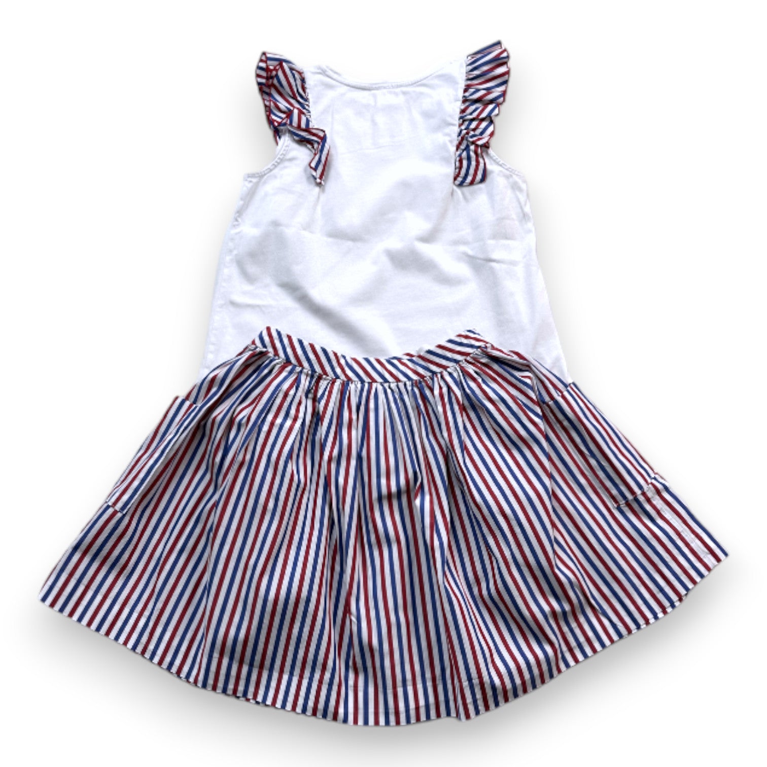 JACADI - Jute set and white, blue and red t-shirt - 8 years