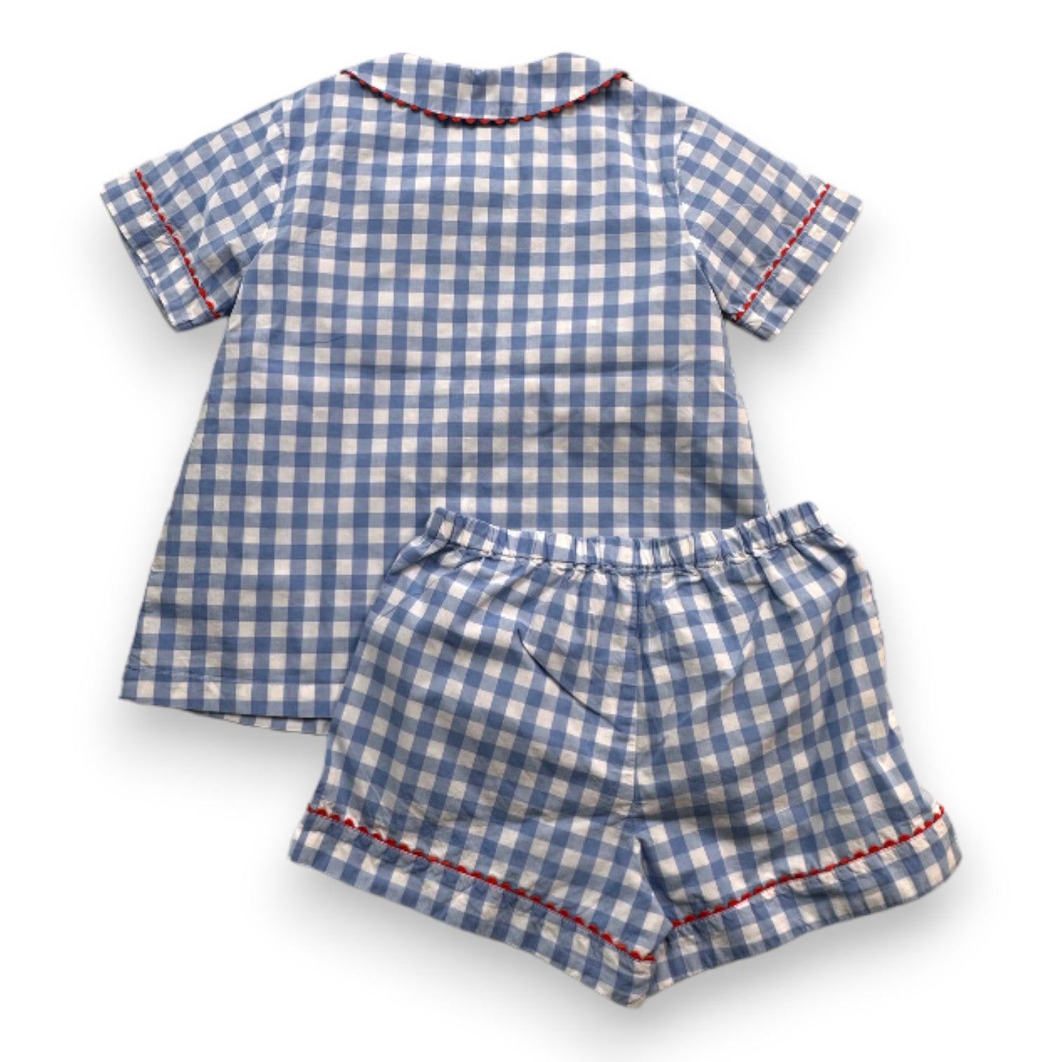 VINTAGE - Blue gingham shirt and shorts pajama set - 8 years