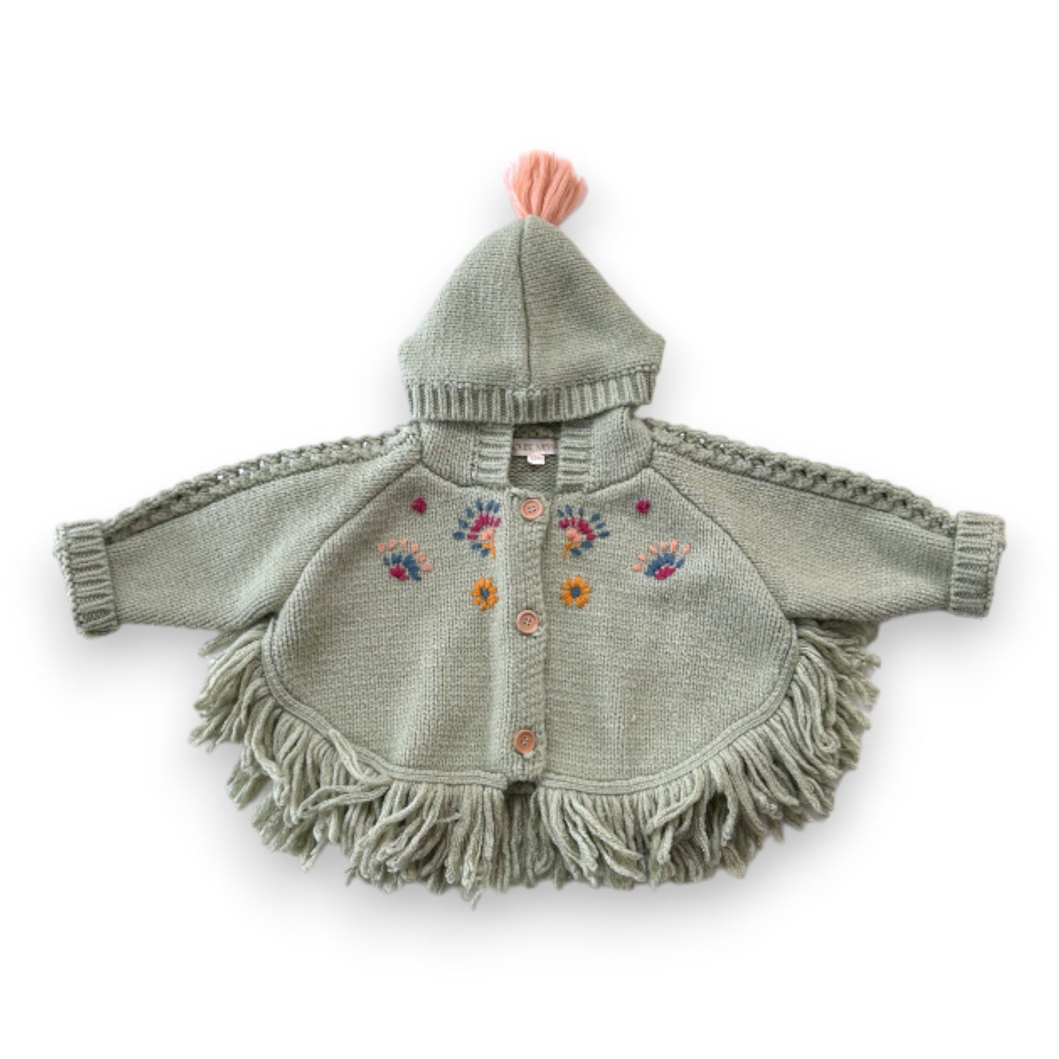 LOUISE MISHA - Grüner Wollponcho mit Blumenmuster - 12 Monate
