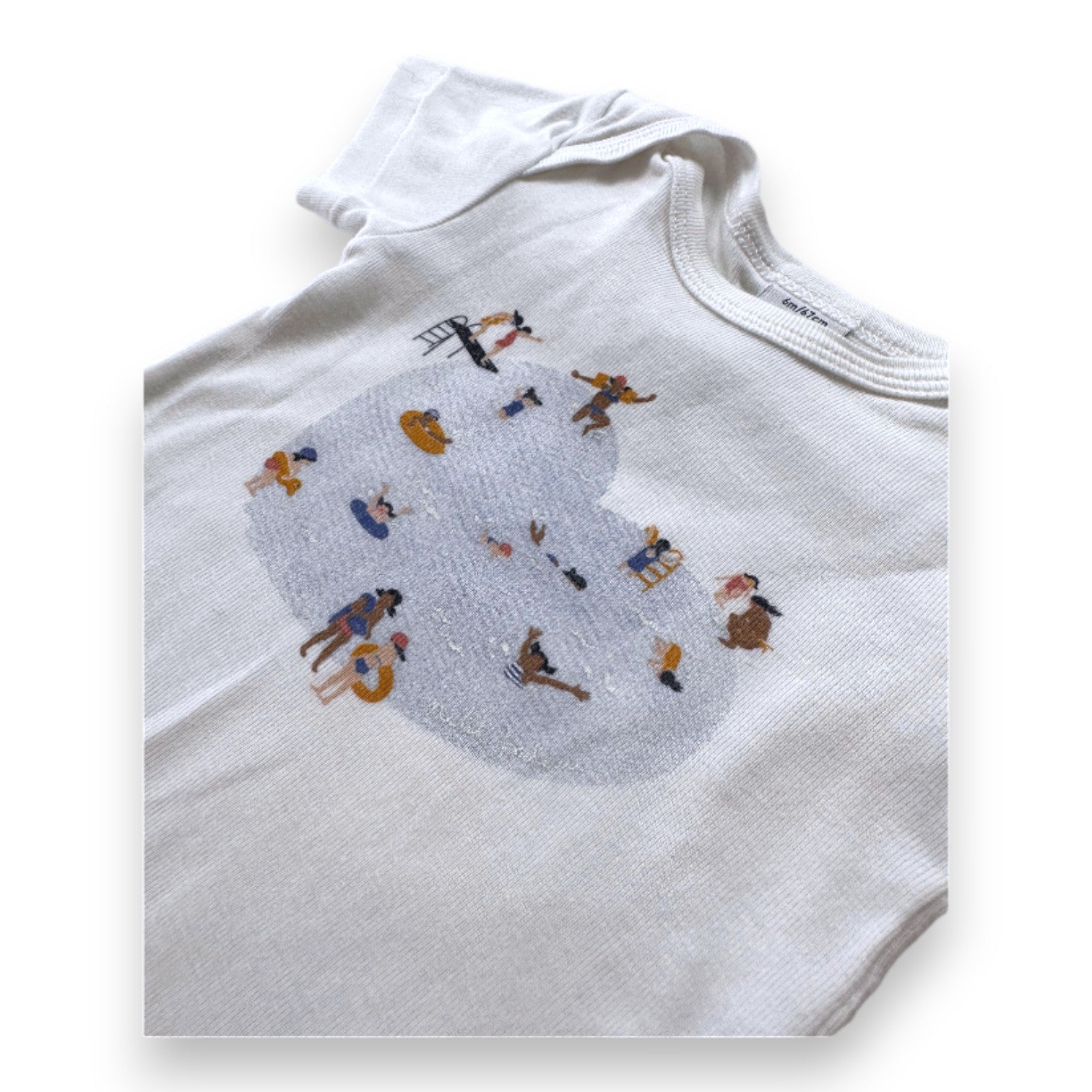 PETIT BATEAU - Weißer Kurzarm-Body mit Schwimmbad-Print - 6 Monate
