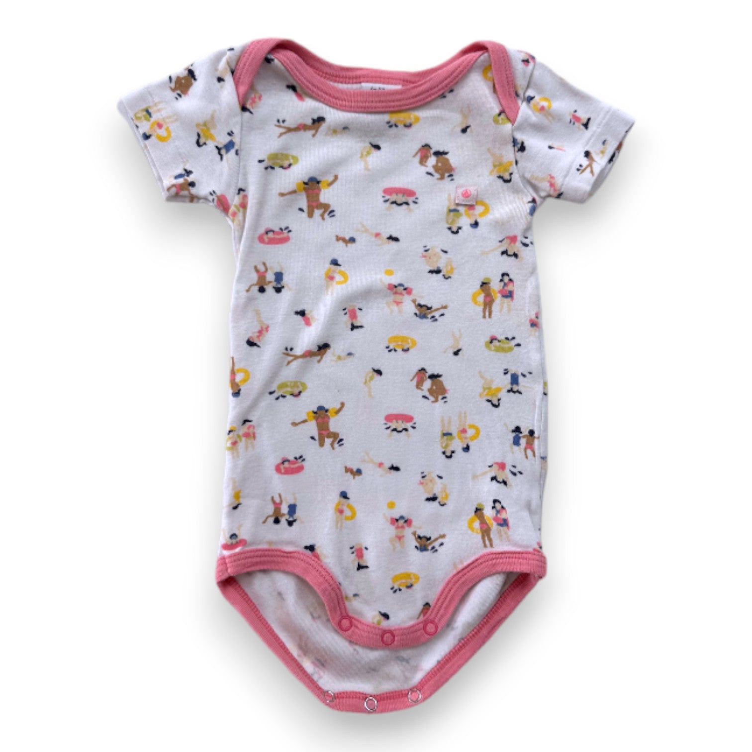 PETIT BATEAU - Weißer und rosa Kurzarm-Body mit Aufdrucken - 6 Monate