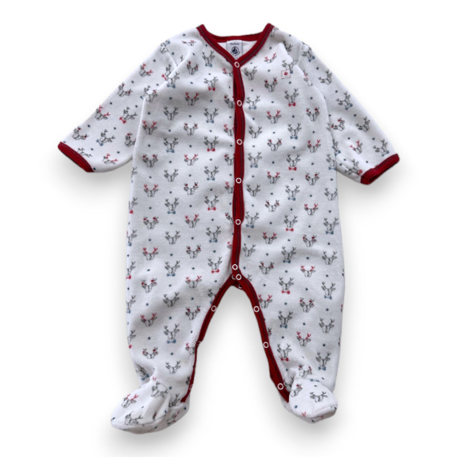 PETIT BATEAU - Weißer Pyjama mit Hirsch-Print - 12 Monate
