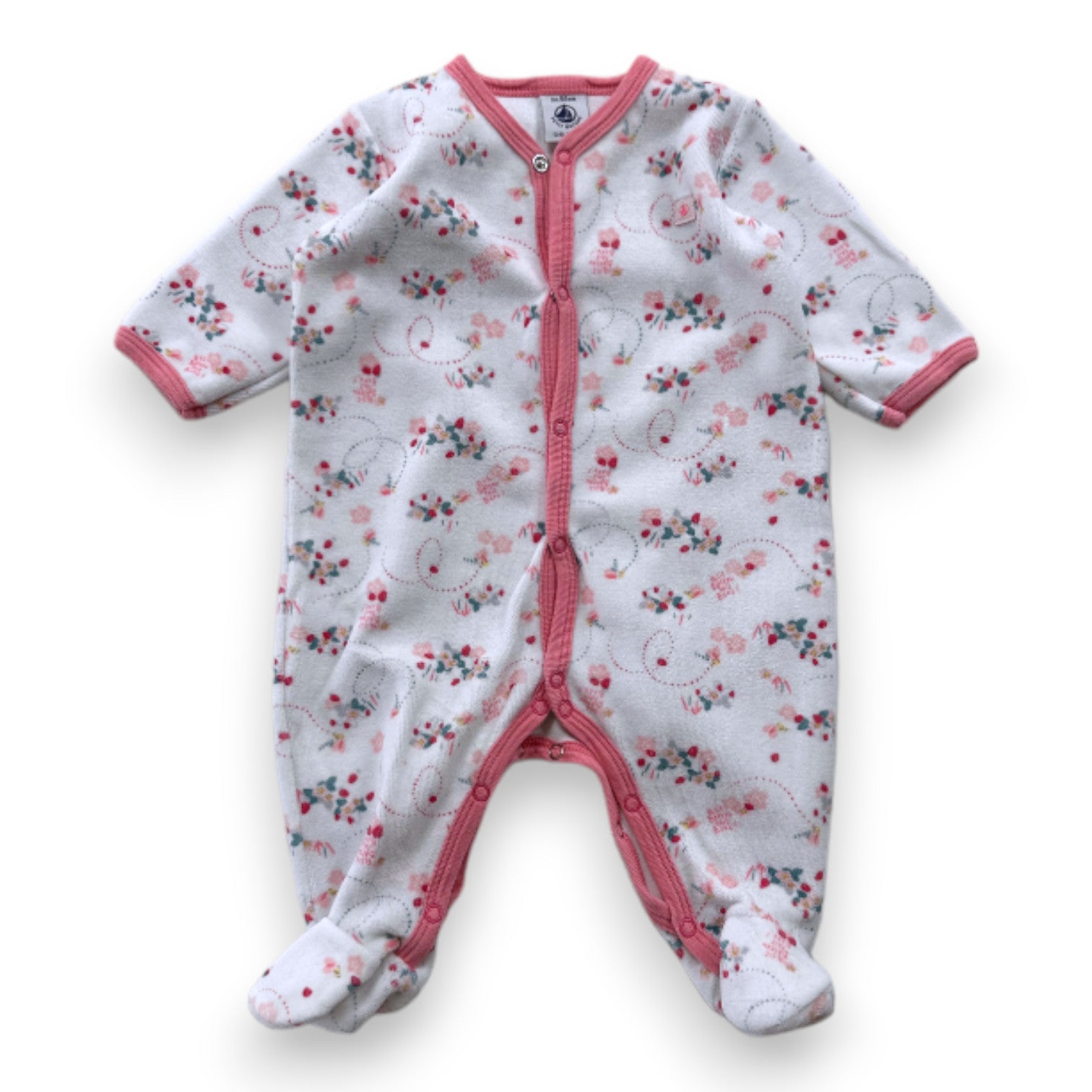 PETIT BATEAU - Weißer und rosa geblümter Pyjama - 3 Monate