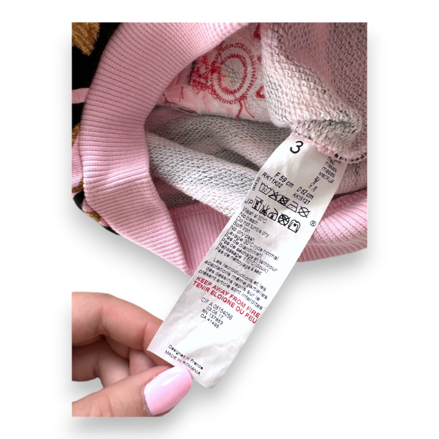 KENZO – Rosa, schwarz und goldfarbenes Sweatshirt mit gesticktem Tiger – 3 Monate