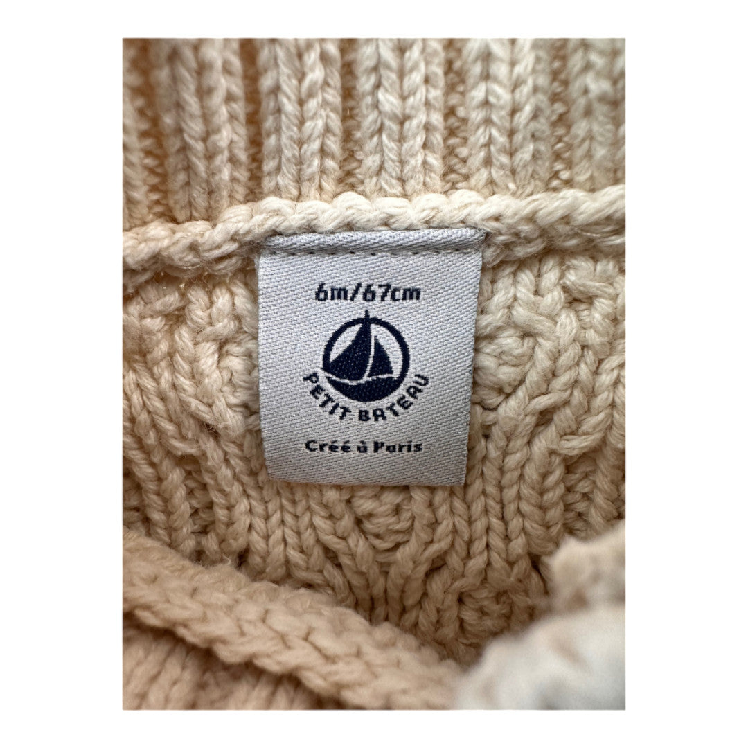 PETIT BATEAU - Beige cable-knit sweater - 6 months