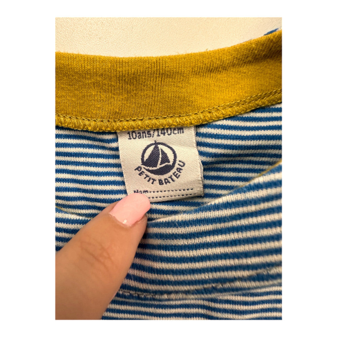 PETIT BATEAU - T-shirt à manches courtes bleu et blanc à rayures - 10 ans